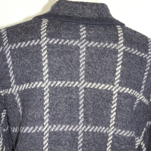 Vintage Talbots Petites Small Checkered Button Up Cardigan Navy White 100% Wool - Picture 9 of 12